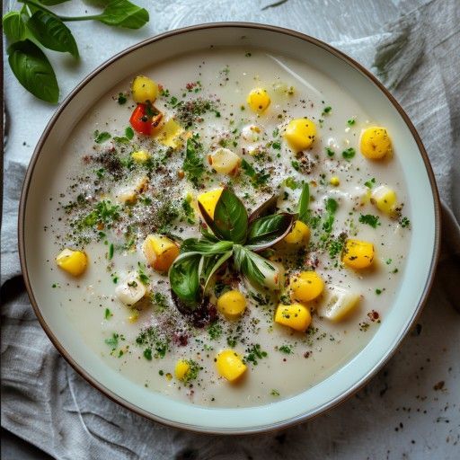 Zuppa cremosa di valeriana con erbe fresche
