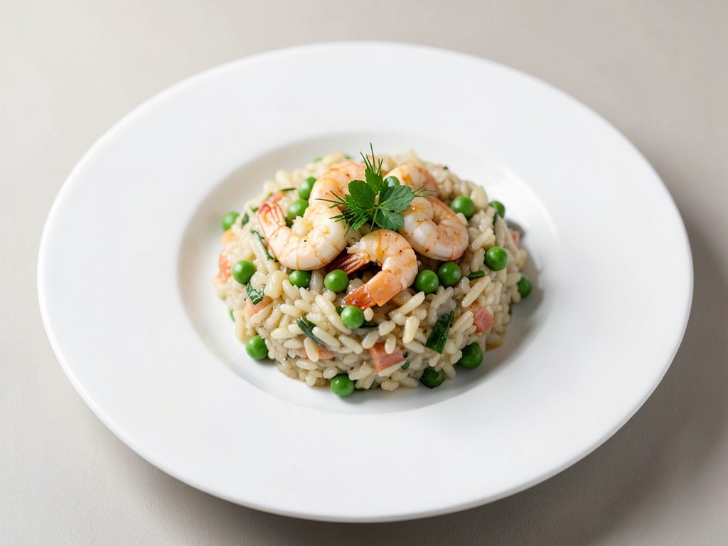 Risotto al finocchio con piselli e gamberi