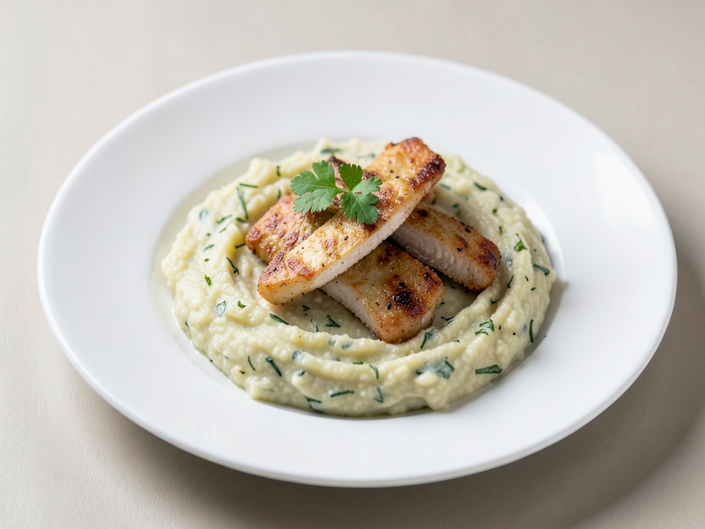Crema cremosa di finocchio e patate con striscioline di pollo