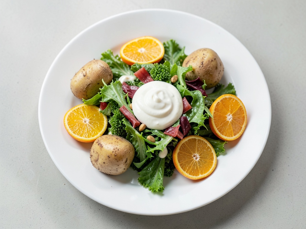 Ensalada crujiente de hinojo y naranja con aderezo cremoso de yogur
