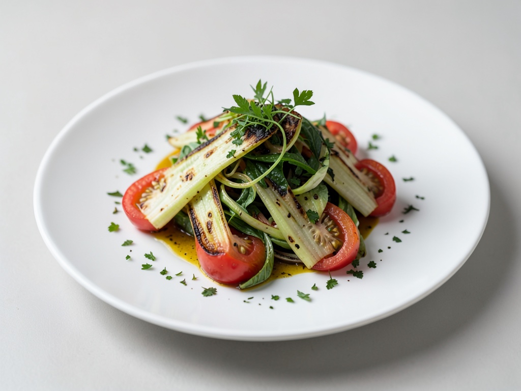 Insalata di finocchi e pomodori alla griglia con erbe aromatiche