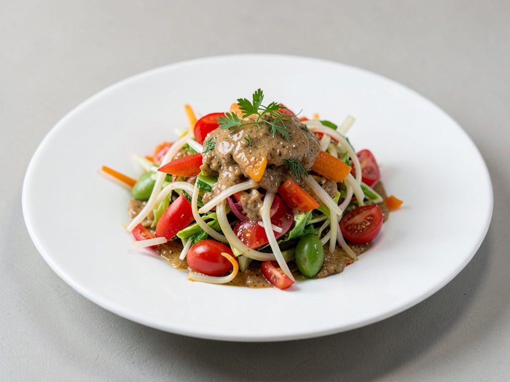 Insalata fresca di finocchio e arancia con condimento al pomodoro e senape