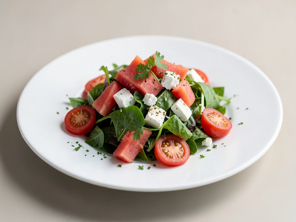 Insalata fresca di anguria, feta e pomodoro