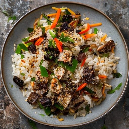 Filetti di cervo con riso selvatico e verdure miste