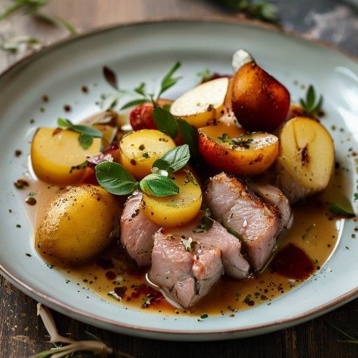Zartes Schweinefilet mit Kartoffel-Birnen-Eintopf