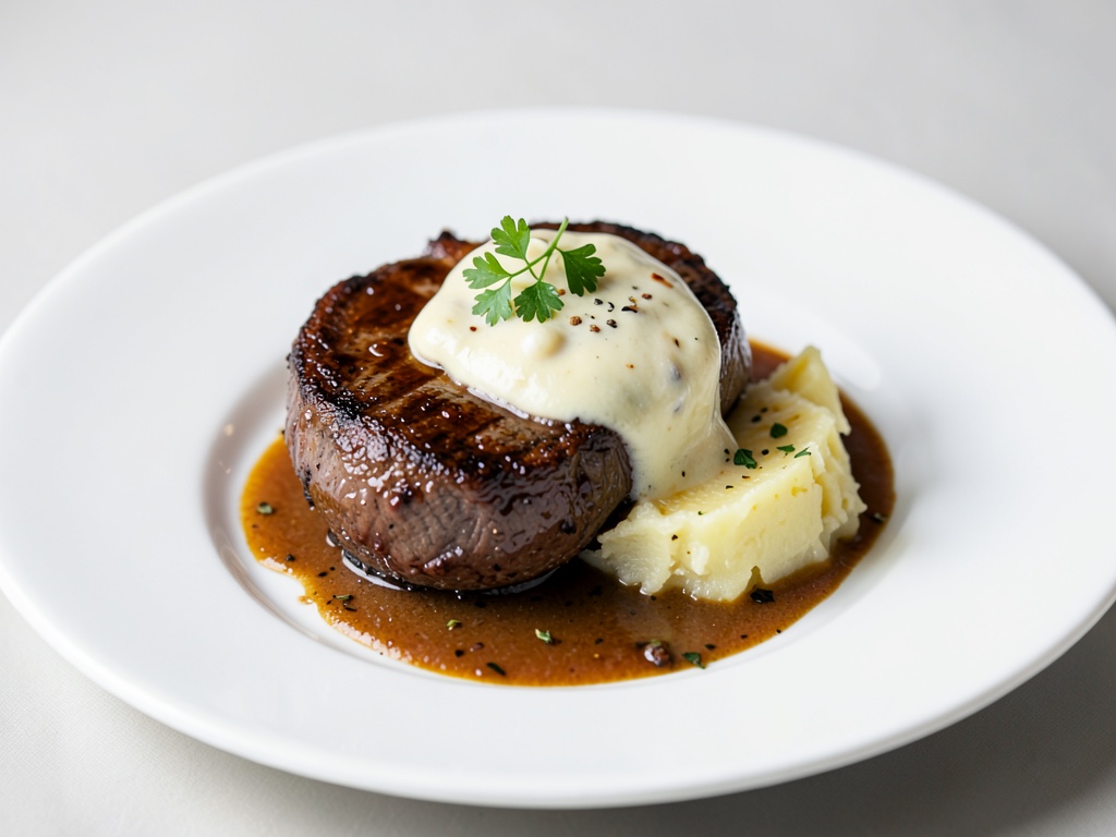 Bistec di filetto succoso con gratin di patate cremoso