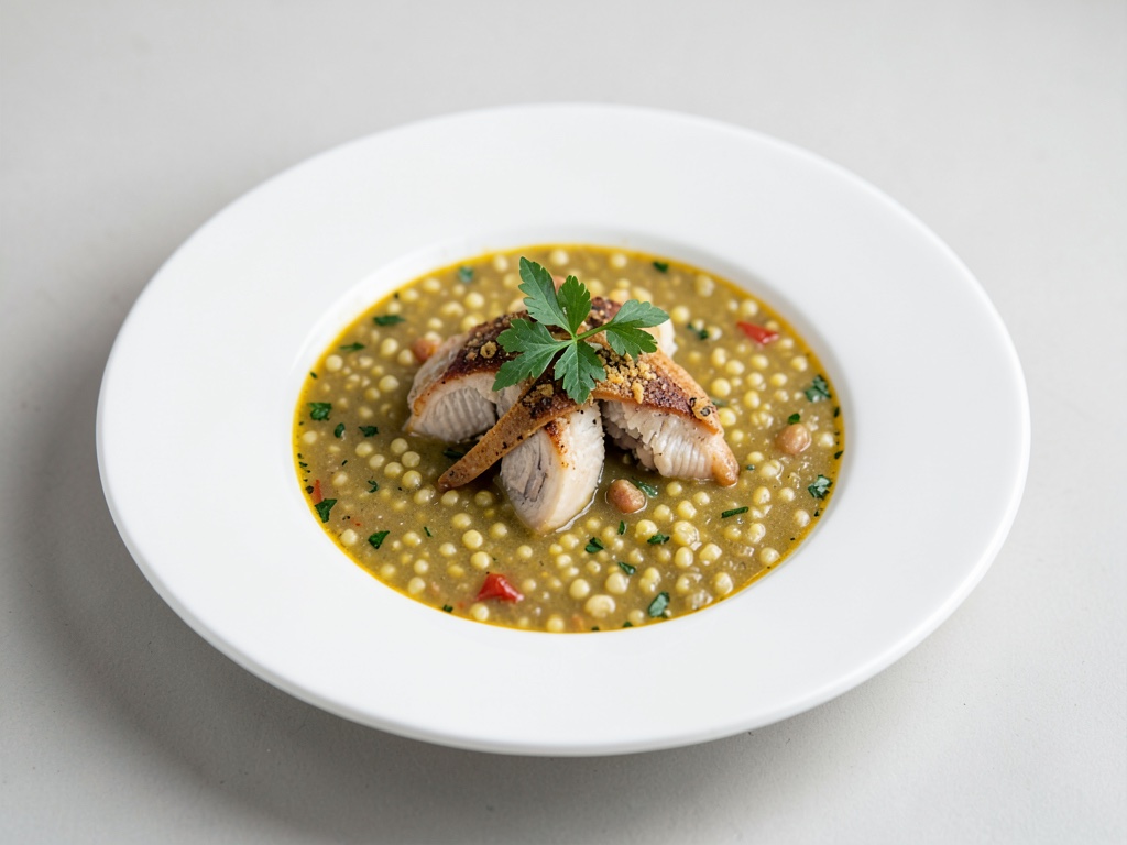 Sopa reconfortante de pescado y bulgur
