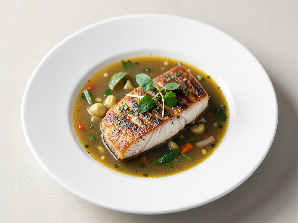 Pesce in un ricco brodo di verdure