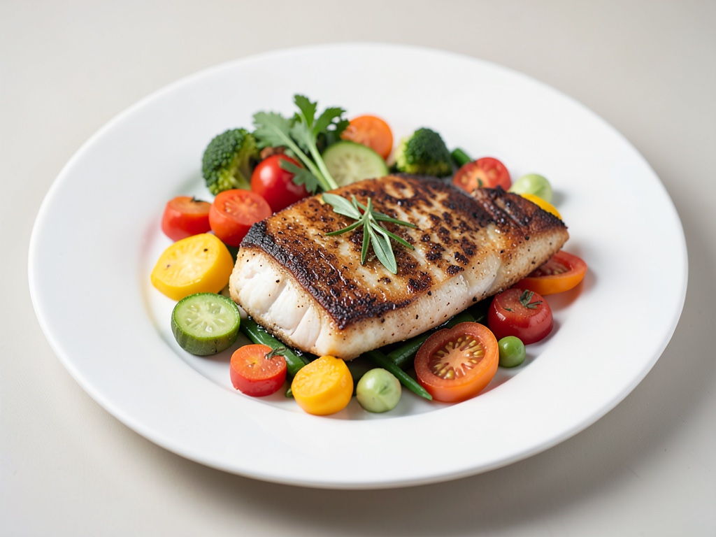 Pesce al forno con verdure colorate