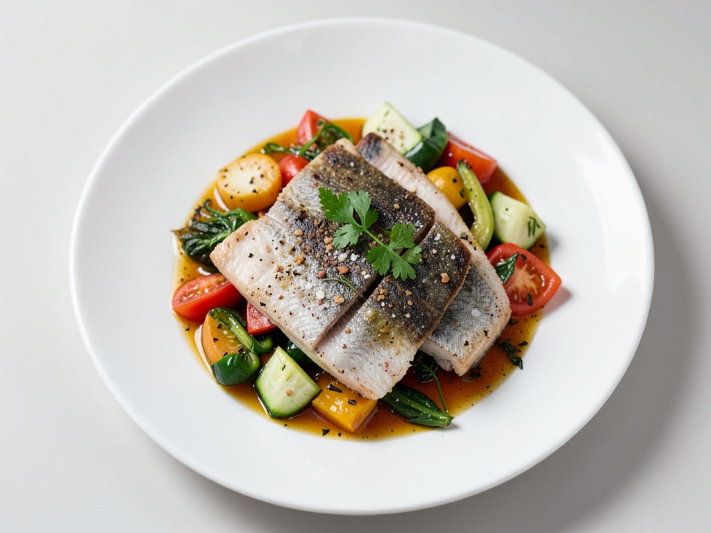 Divertimento wok colorato con pesce e verdure