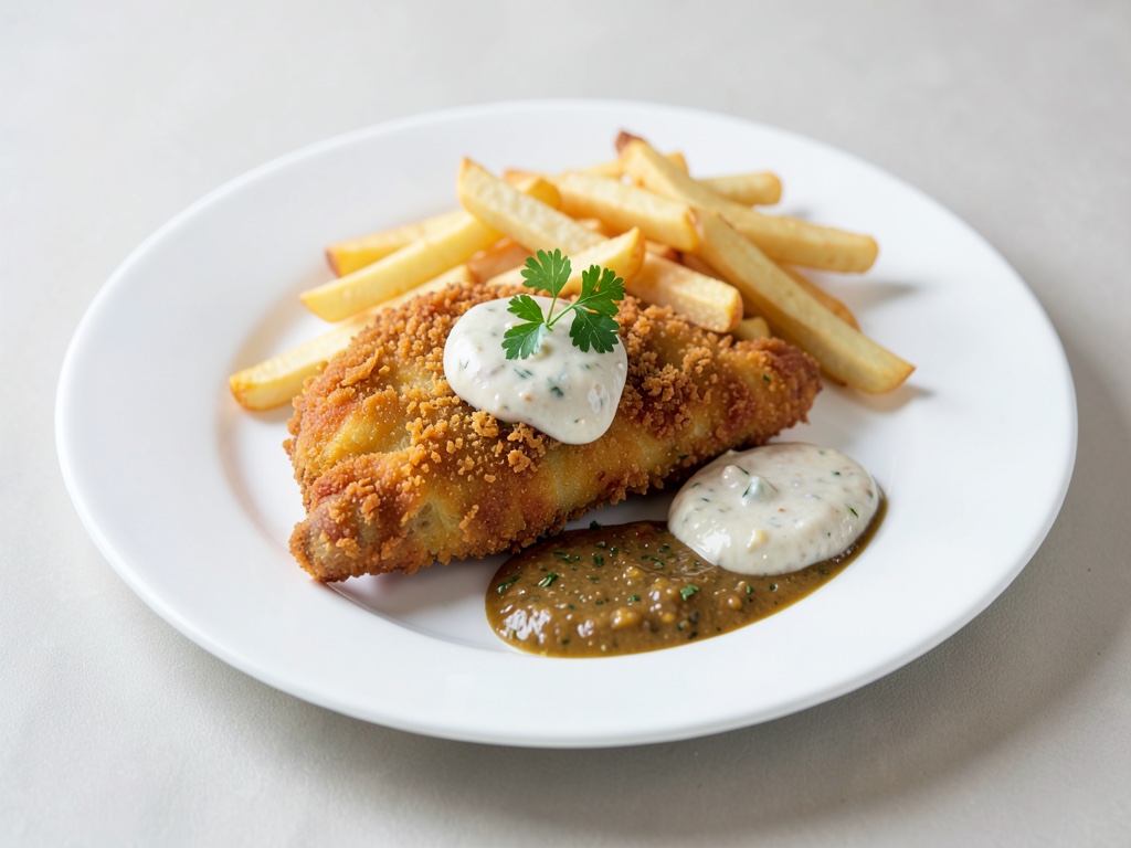 Pesce croccante con salsa tartara fatta in casa e patatine fritte