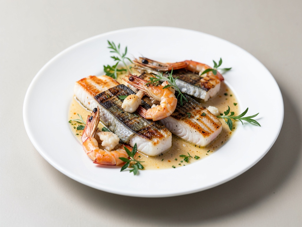 Sardines, crevettes et bar rouge grillés