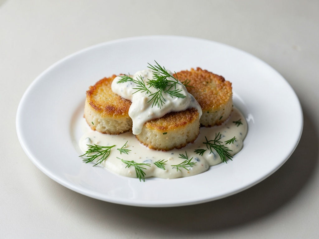 Soufflé di pesce croccanti con crema fresca all'aneto