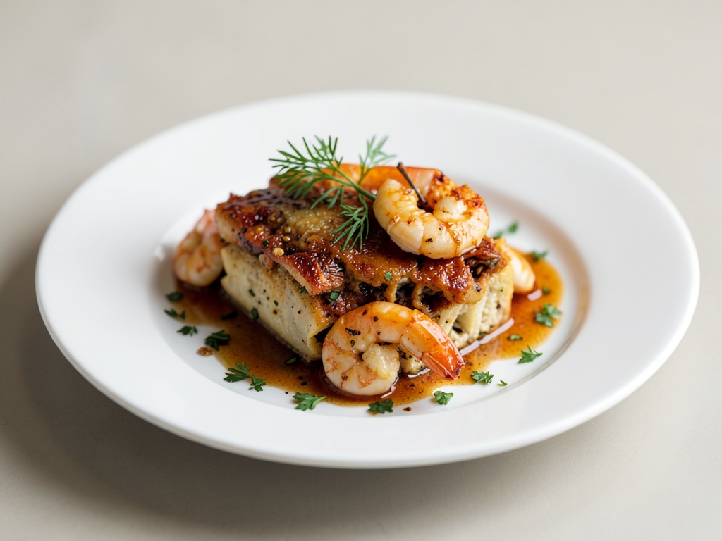 Gratin di pesce allo zafferano con gamberi