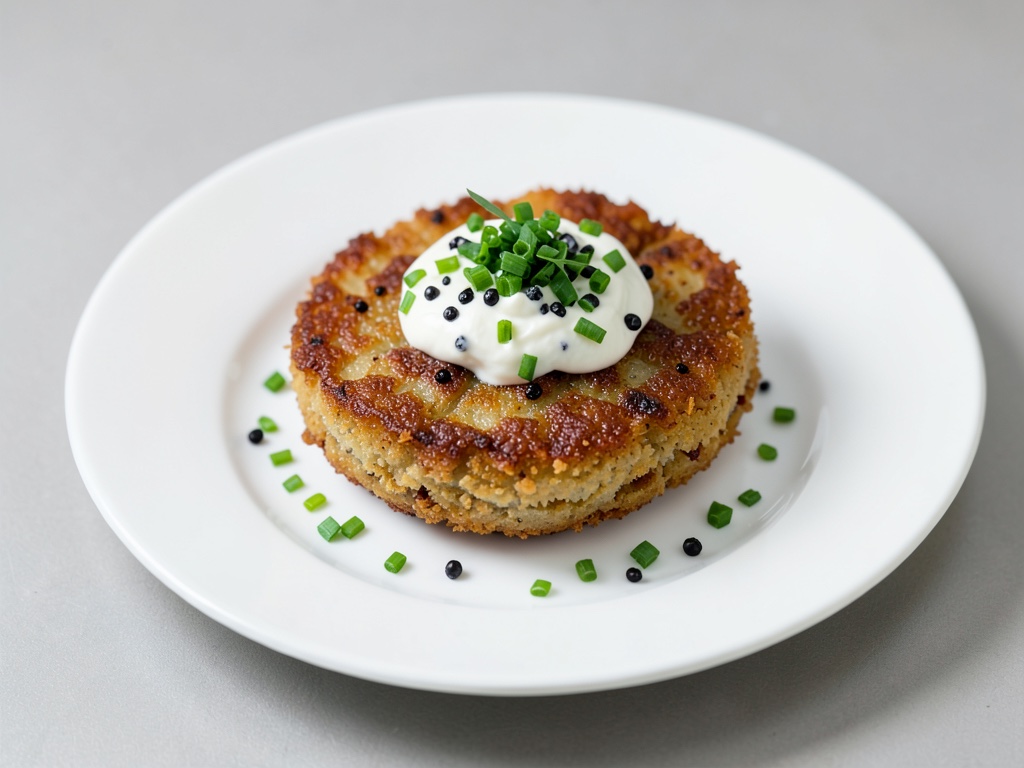 Polpette di pesce croccanti con crema di caviale e erba cipollina