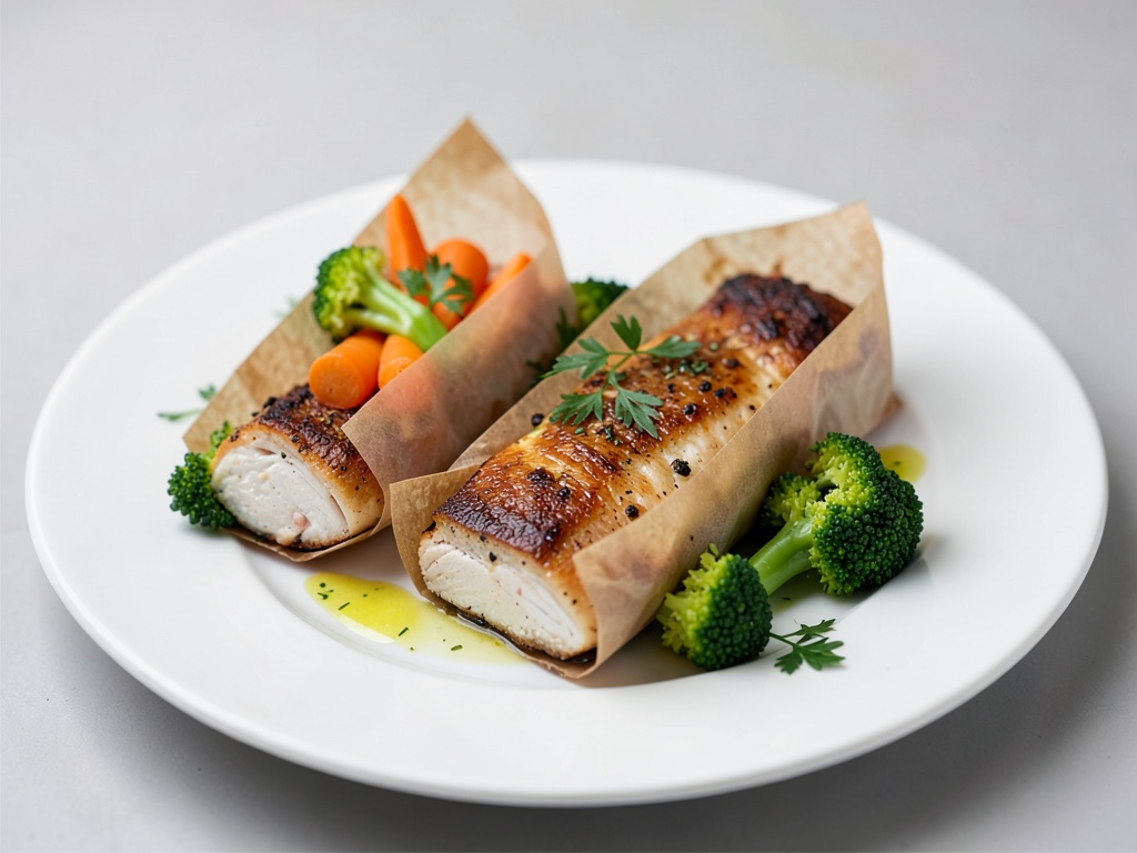 Filetto di pesce in cartoccio con carote e broccoli