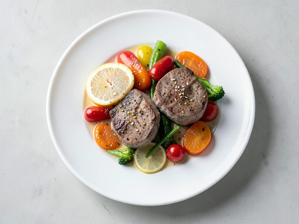 Filet de poisson poché avec légumes colorés