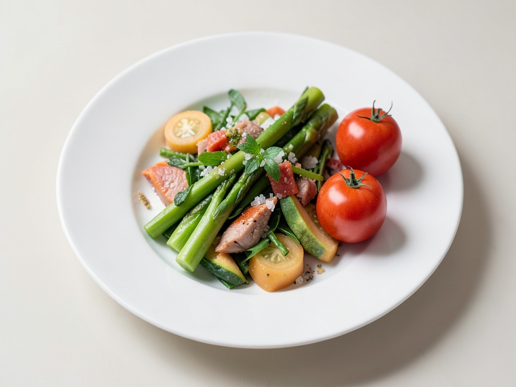 Insalata di pesce fresco con asparagi verdi e melone