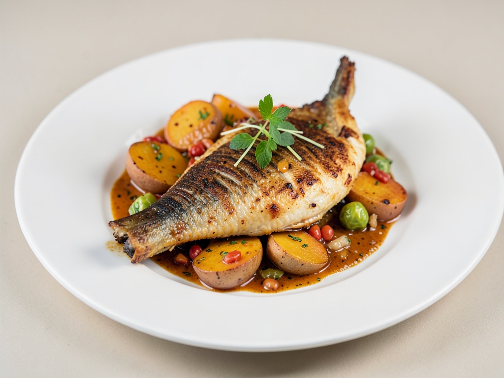 Ofen-Fisch mit Süßkartoffeln und Ingwer-Chili-Marinade
