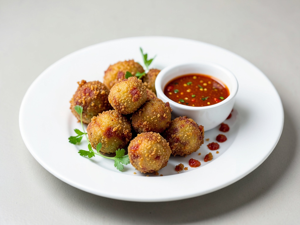 Boulettes de poisson croustillantes avec trempade au piment