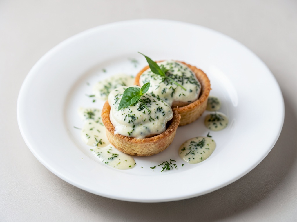 Tartelini di mousse di luccio delicate con salsa agli spinaci e aneto