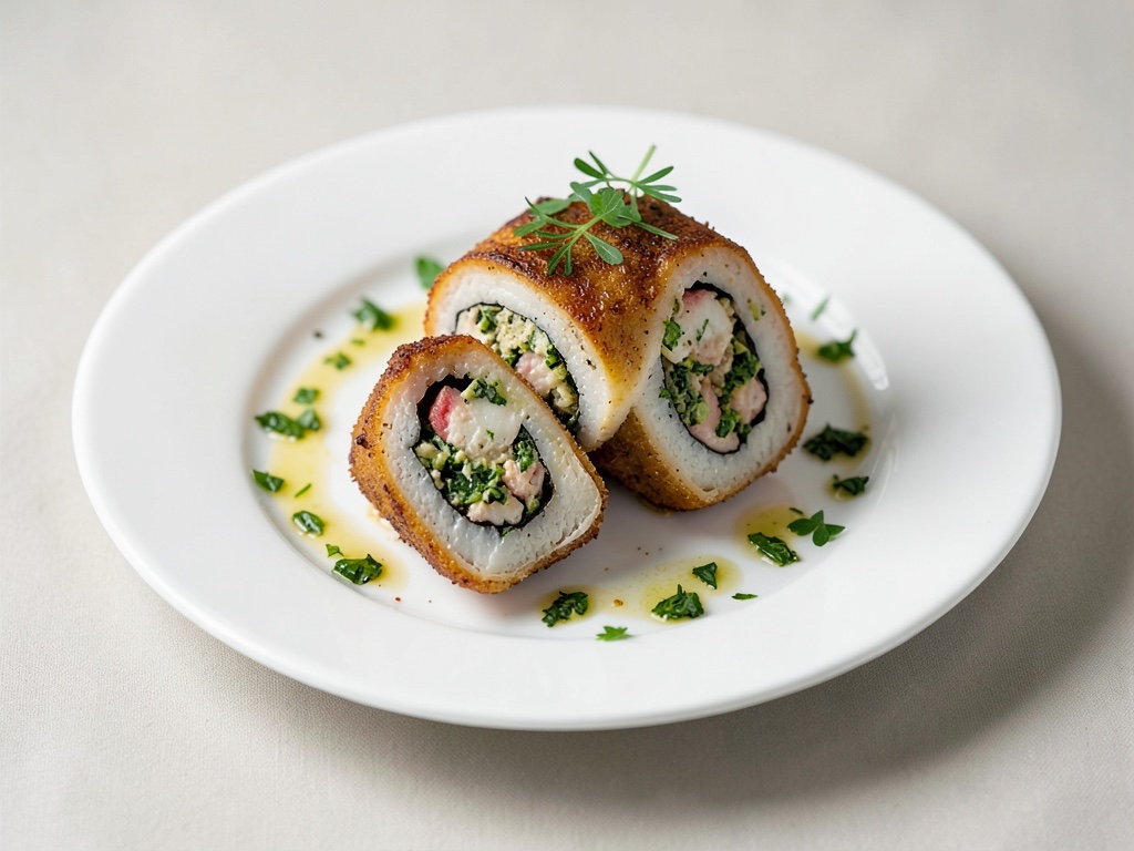 Rouleaux de poisson à la farce aux herbes