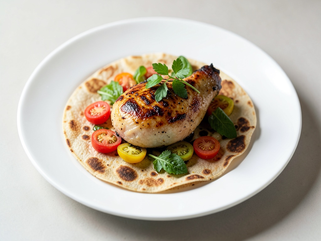 Pollo alla griglia su pane piadina croccante con verdure fresche