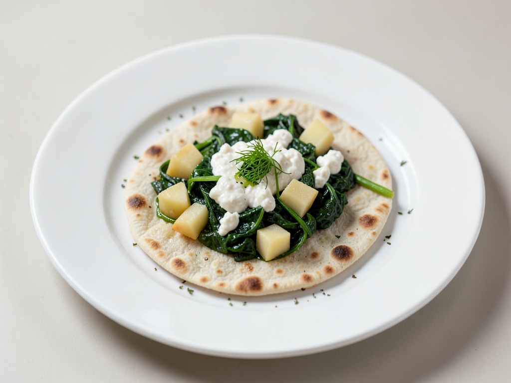 Flatbread ripieno di spinaci, cubetti di patata e yogurt