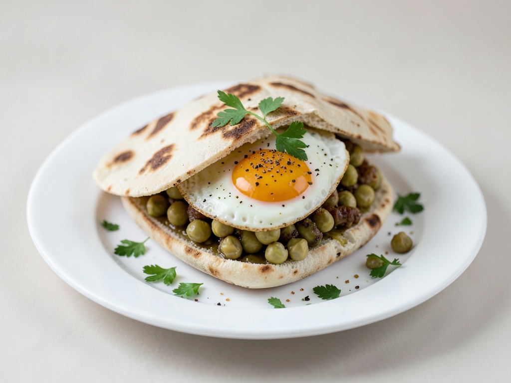 Panino con pane piadina, uovo al tegamino e ceci