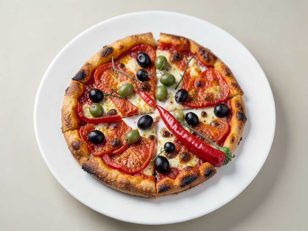 Torta fiammante croccante con peperoni, chorizo e olive