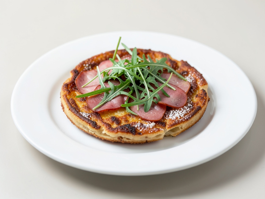 Flammkuchen croustillant au roquette et jambon