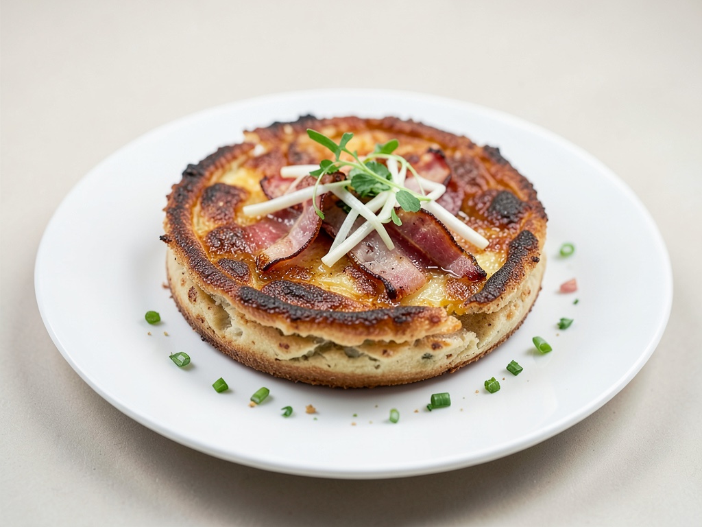 Flammekueche croustillant au lard et aux oignons de printemps