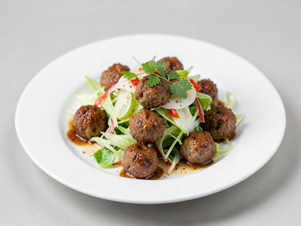Polpette di carne croccanti su insalata di cavolo fresco