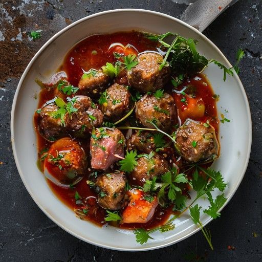 Polpette di carne al vapore in salsa di soia e chili