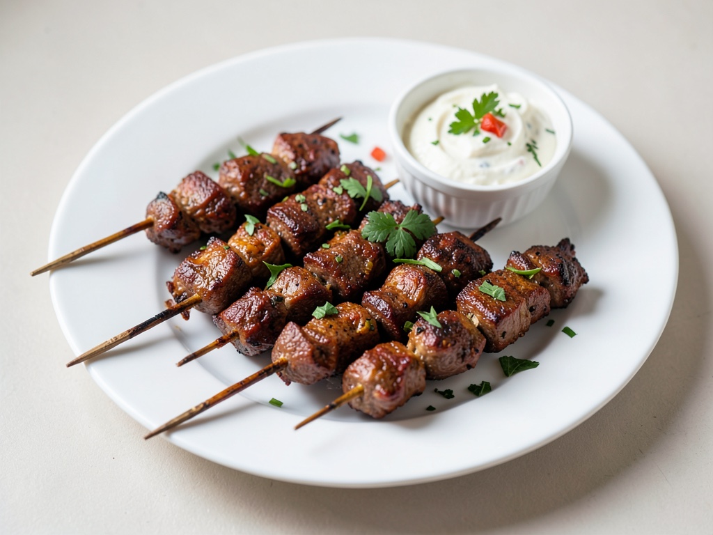 Spiedini di manzo tandoori indiani con salsa allo yogurt