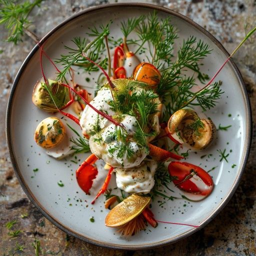Aragosta con funghi e crema di aneto