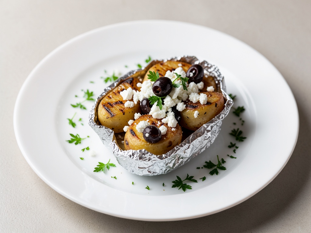 Gegrillte Kartoffeln im Alufolie-Päckchen mit Feta und Oliven