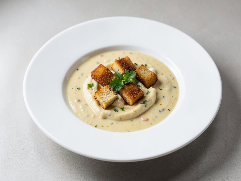 Sopa de fondue de queso con crujientes crutones