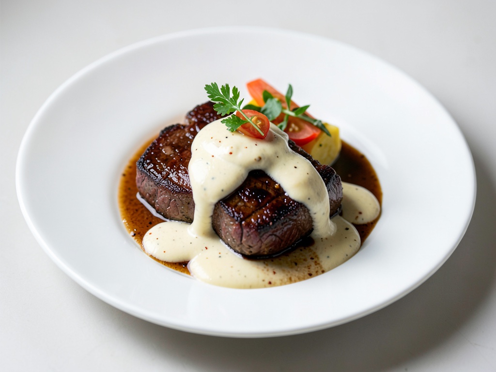 Steak au poivre juteux à la sauce crème au cognac