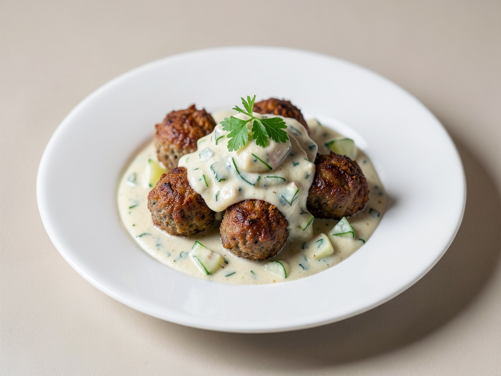 Polpette croccanti con stufato cremoso di cetrioli