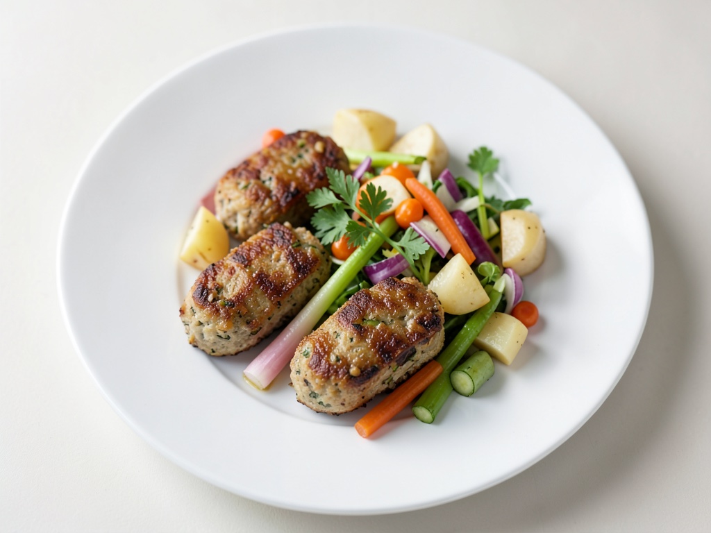Boulettes croustillantes avec salade fraîche de pommes de terre et radis
