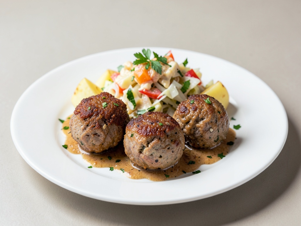 Polpette di tacchino croccanti con insalata di patate calda