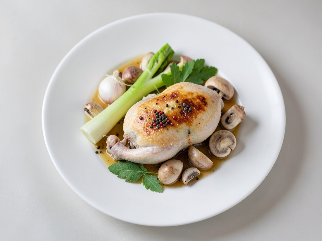 Fricassé di pollo con asparagi verdi e funghi