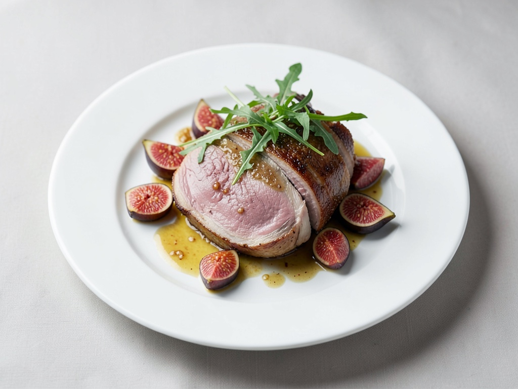 Petto d'anatra con fichi freschi e rucola