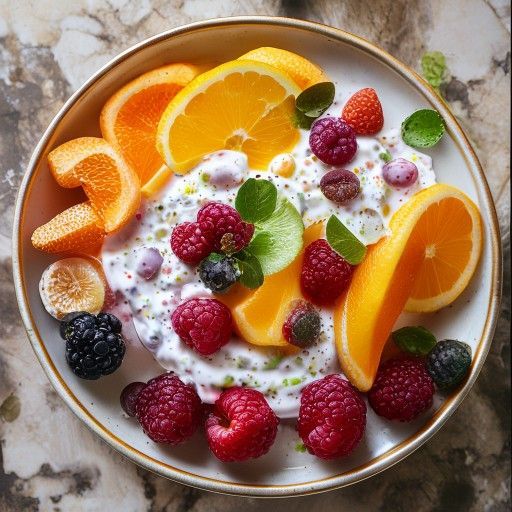 Insalata di frutta croccante con yogurt alla fragola cremoso
