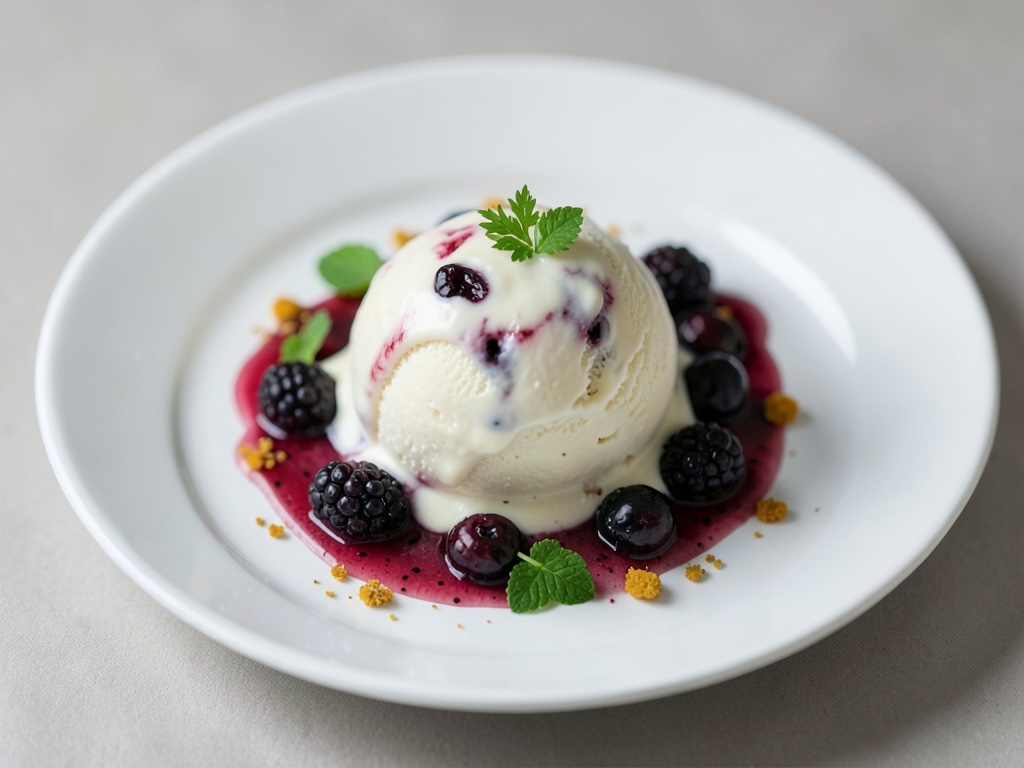 Gelato cremoso al formaggio fresco e frutti di bosco