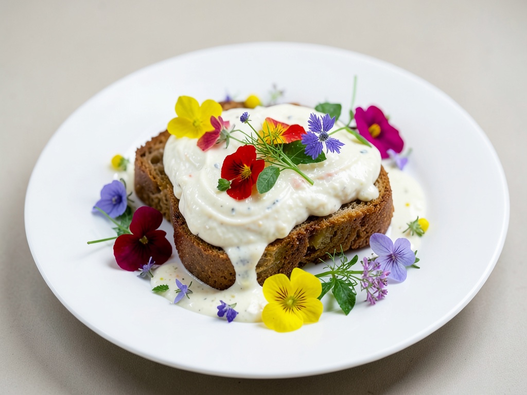 Bocconcini di pane al formaggio fresco cremoso con fiori commestibili