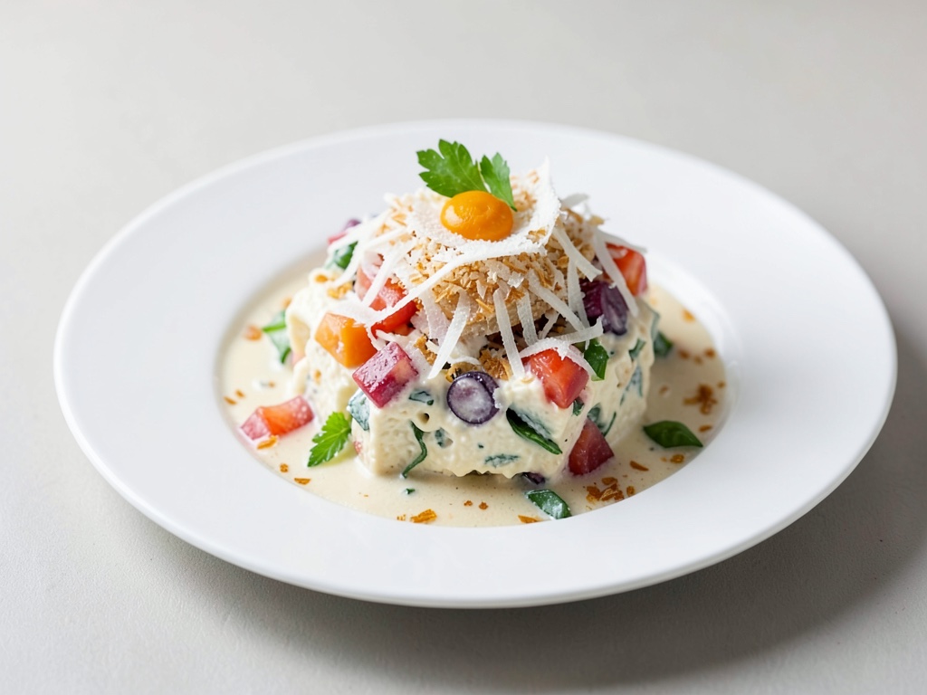 Fruchtiger Frischkäse-Salat mit gerösteter Kokos
