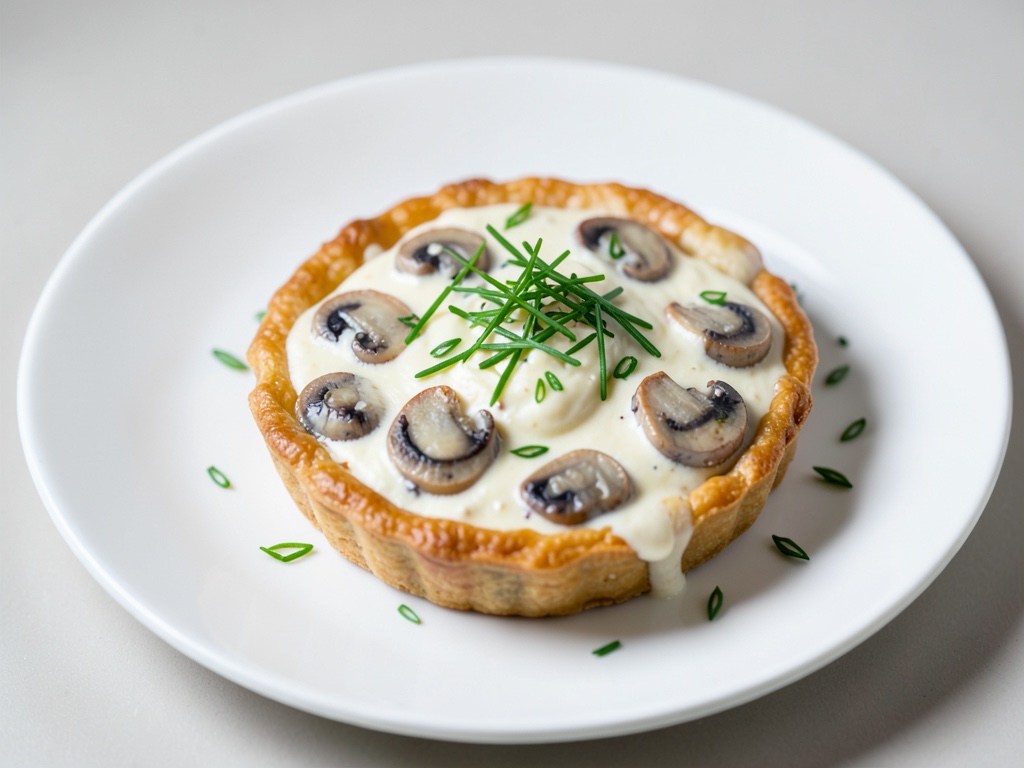 Torta cremosa al formaggio fresco e funghi con erba cipollina