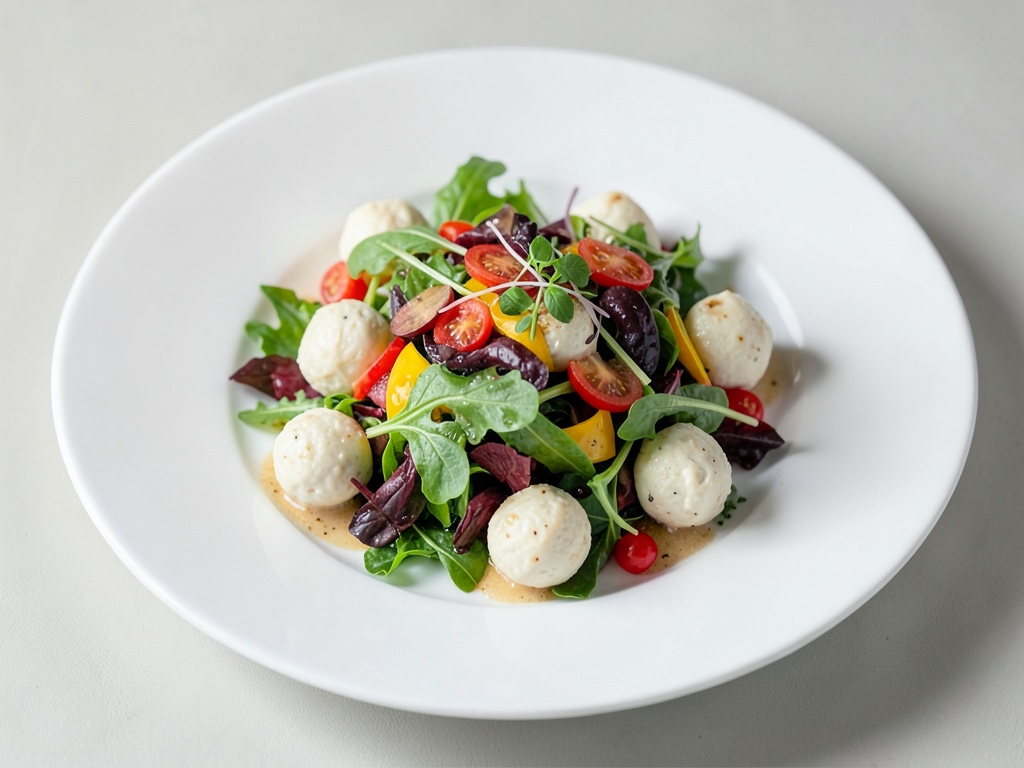 Insalata colorata con palline di formaggio fresco di capra